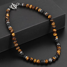 Load image into Gallery viewer, Cool Tiger Eyes Lava Bead Necklace
